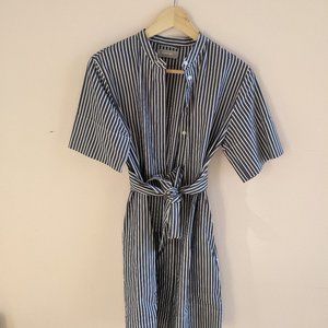 Blue + White Striped Belted Tie Dress